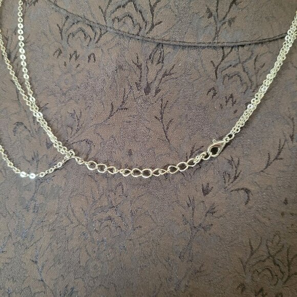 Opal-Like Teardrop Triple-Layer Necklace & Drop Earrings Silver-Toned Chains - Picture 5 of 7